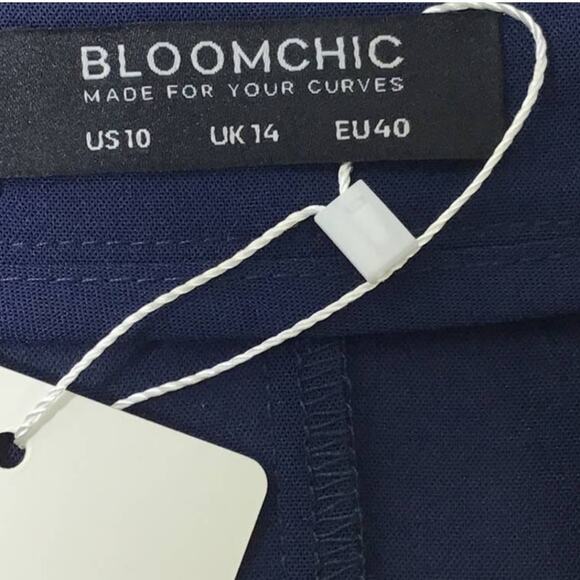 BLOOMCHIC SZ 10 L navy blue striped vneck belted short sleeve midi dress NWT B80 - Picture 5 of 7